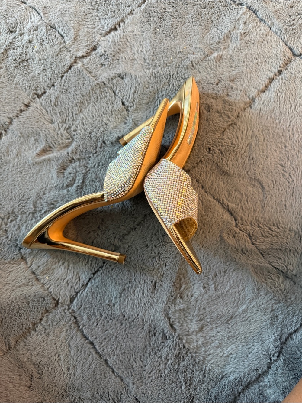 Gold Pointed-Toe Rhinestone Slide Heels - Picture 2 of 2